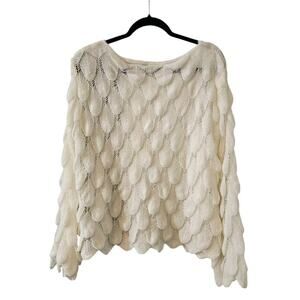 Regenbogen Womens Size S Cream Boho Chic Sweater Loose Knit Flare Sleeves